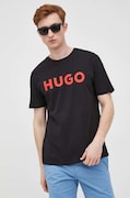 Bavlnené tričko HUGO pánske, čierna farba, s potlačou, 50467556