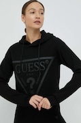 Guess bluza femei, culoarea negru, cu glugă, cu imprimeu