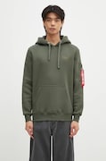 Alpha Industries bluză bărbați, culoarea verde, cu glugă, cu imprimeu