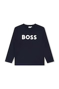 Дитячий бавовняний лонгслів BOSS колір синій з принтом