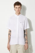 Lacoste koszula lniana kolor biały regular z kołnierzykiem button-down