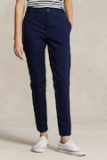 Nohavice Polo Ralph Lauren dámske,tmavomodrá farba,rovné,vysoký pás,211890343