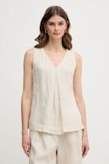 United Colors of Benetton bluză din in culoarea bej, neted, 5BMLDQ06W