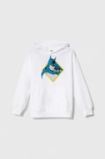 Дитяча бавовняна кофта United Colors of Benetton x DC колір білий з капюшоном з принтом