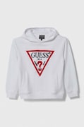 Παιδική βαμβακερή μπλούζα Guess χρώμα: άσπρο, με κουκούλα