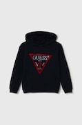 Παιδική βαμβακερή μπλούζα Guess χρώμα: ναυτικό μπλε, με κουκούλα