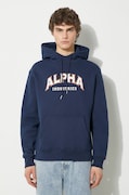 Alpha Industries bluza College Hoody barbati, culoarea albastru marin, cu glugă, cu imprimeu, 146331