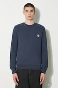 Bavlněná mikina Maison Kitsuné Fox Head Patch Regular Sweatshirt pánská, tmavomodrá barva, hladká, LM00301KM0001