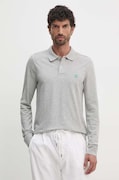 United Colors of Benetton longsleeve din bumbac culoarea gri, neted