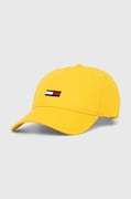 Tommy Jeans czapka z daszkiem bawełniana kolor żółty AW0AW15842