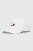Tommy Jeans șapcă de baseball din bumbac culoarea alb, cu imprimeu AW0AW15848