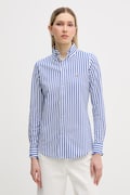 Polo Ralph Lauren koszula bawełniana damska kolor niebieski slim z kołnierzykiem klasycznym 211910131