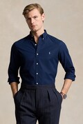 Риза Polo Ralph Lauren мъжка в тъмносиньо с кройка по тялото с яка с копче