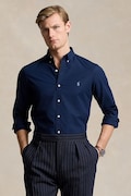 Риза Polo Ralph Lauren мъжка в тъмносиньо с кройка по тялото с яка с копче