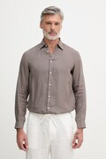 United Colors of Benetton сорочка чоловіча лляна коричнева смужки 5BKU5QJG8