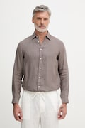 United Colors of Benetton сорочка чоловіча лляна коричнева смужки 5BKU5QJG8