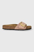 Birkenstock klapki nubukowe Madrid Big Buckle kolor różowy 1027056