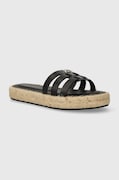 Δερμάτινες παντόφλες Tommy Hilfiger AUTHENTIC FLAT LTHR ESPADRILLE γυναικείες, χρώμα: μαύρο, FW0FW07745