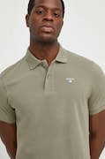 Памучна тениска с яка Barbour в зелено с изчистен дизайн MML0358