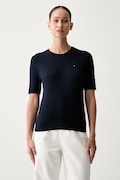 Tommy Hilfiger sweter z krótkim rękawem damski bawełniany granatowy WW0WW41787