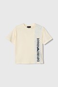 Emporio Armani t-shirt bawełniany dziecięcy kolor beżowy z nadrukiem