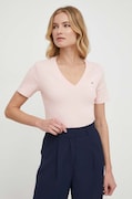 Bavlněné tričko Tommy Hilfiger dámské, růžová barva, WW0WW40584