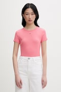 Tommy Jeans basic majica kratkih rukava ženska od pamuka s elastanom roza DW0DW17383