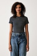 Tommy Jeans tricou basic pentru femei din bumbac cu elastan bleumarin DW0DW17383