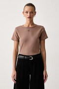 HUGO T-shirt damski z bawełną Deloris brązowy 50512002