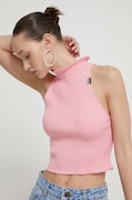 Bavlněný svetr Moschino Jeans růžová barva, lehký, s pologolfem