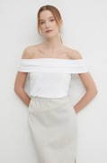 Sisley top femei, culoarea alb, decolteu spaniol