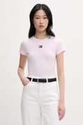 Tommy Jeans majica za žene od pamuka s elastanom roza DW0DW17881