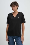 Βαμβακερό μπλουζάκι Lacoste γυναικεία, χρώμα: μαύρο