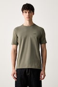 BOSS Green T-shirt męski bawełniany z elastanem Tee brązowy 50506373