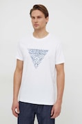 Guess tricou din bumbac barbati, culoarea alb, cu imprimeu