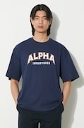 Памучна тениска Alpha Industries College в тъмносиньо с принт 146501