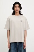 Памучна тениска Maison Kitsuné Bold Fox Head Patch Oversize Tee Shirt в бежово с изчистен дизайн LM00107KJ0119