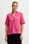 United Colors of Benetton bluzka lniana damska kolor różowy gładka 5BMLDQ0B6
