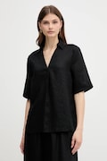 United Colors of Benetton bluzka lniana damska kolor czarny gładka 5BMLDQ0B6