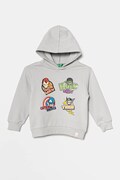 Дитяча бавовняна кофта United Colors of Benetton колір сірий з капюшоном з принтом 3PQMG2012