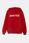 Дитяча бавовняна кофта United Colors of Benetton колір червоний з капюшоном з принтом 3UNIC204R