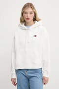Βαμβακερή μπλούζα Tommy Jeans γυναικεία, χρώμα: μπεζ, με κουκούλα, DW0DW19414