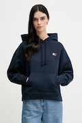 Βαμβακερή μπλούζα Tommy Jeans γυναικεία, χρώμα: ναυτικό μπλε, με κουκούλα, DW0DW19414