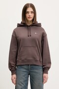 Tommy Jeans bluza bawełniana damska kolor brązowy z kapturem z aplikacją DW0DW19414