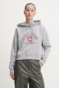 Guess Jeans bluza bawełniana damska kolor szary z kapturem z nadrukiem W5RQ29 K68I4