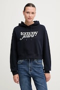 Tommy Jeans hanorac de bumbac culoarea bleumarin, cu glugă, cu imprimeu, DW0DW20306