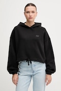 Βαμβακερή μπλούζα Tommy Jeans γυναικεία, χρώμα: μαύρο, με κουκούλα, DW0DW20314
