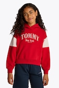 Детски памучен суичър Tommy Hilfiger в червено с качулка с принт KG0KG08520