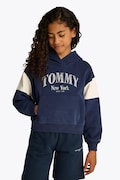 Детски памучен суичър Tommy Hilfiger в тъмносиньо с качулка с принт KG0KG08520