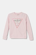 Dětská bavlněná mikina Guess růžová barva, s aplikací, K4YQ10 KA6R4